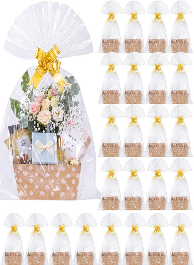 Funnymoom 24 Pcs Polka Dot Kraft Basket for Gifts Empty Gift Basket Empty to Fill with Handle, Transparent Bag and Bow for Birthday Wedding Holiday Party Favor Supplies, 9.8 x 6.5 x 4.3'' - Image 1