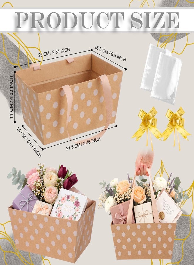 Funnymoom 24 Pcs Polka Dot Kraft Basket for Gifts Empty Gift Basket Empty to Fill with Handle, Transparent Bag and Bow for Birthday Wedding Holiday Party Favor Supplies, 9.8 x 6.5 x 4.3'' - Image 3