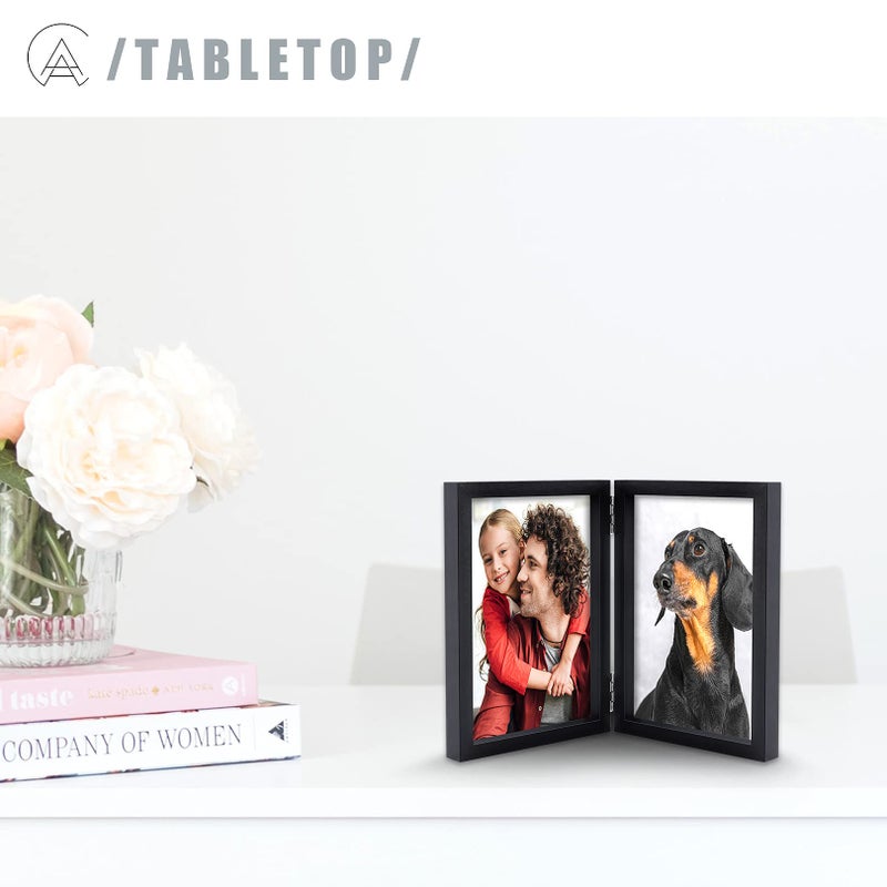 AEVETE 4x6 Picture Frames Double Hinged Wood Folding Photo Frames Vertical with Real Glass Front  Gold - Image 5