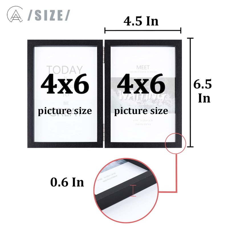 AEVETE 4x6 Picture Frames Double Hinged Wood Folding Photo Frames Vertical with Real Glass Front  Gold - Image 2