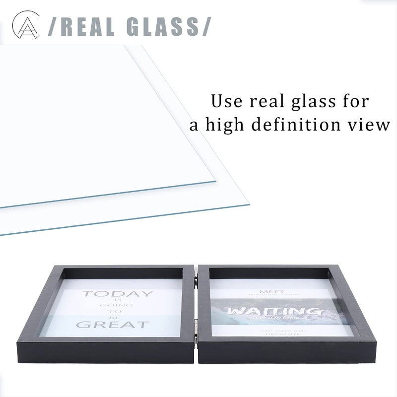 AEVETE 4x6 Picture Frames Double Hinged Wood Folding Photo Frames Vertical with Real Glass Front  Gold - Image 3