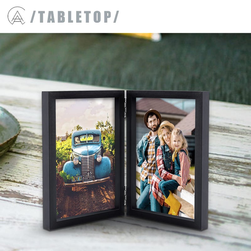 AEVETE 4x6 Picture Frames Double Hinged Wood Folding Photo Frames Vertical with Real Glass Front  Gold - Image 4