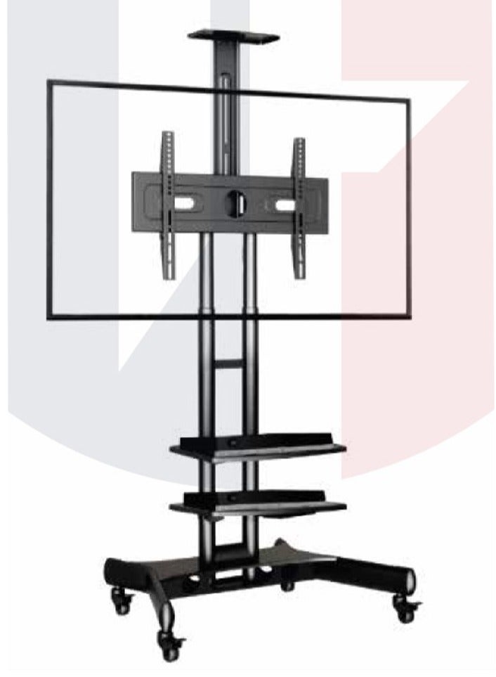 TechFort Mobile TV Stand With Dual Shelf Lockable Wheels For 40 - 70 TV Black - Image 1