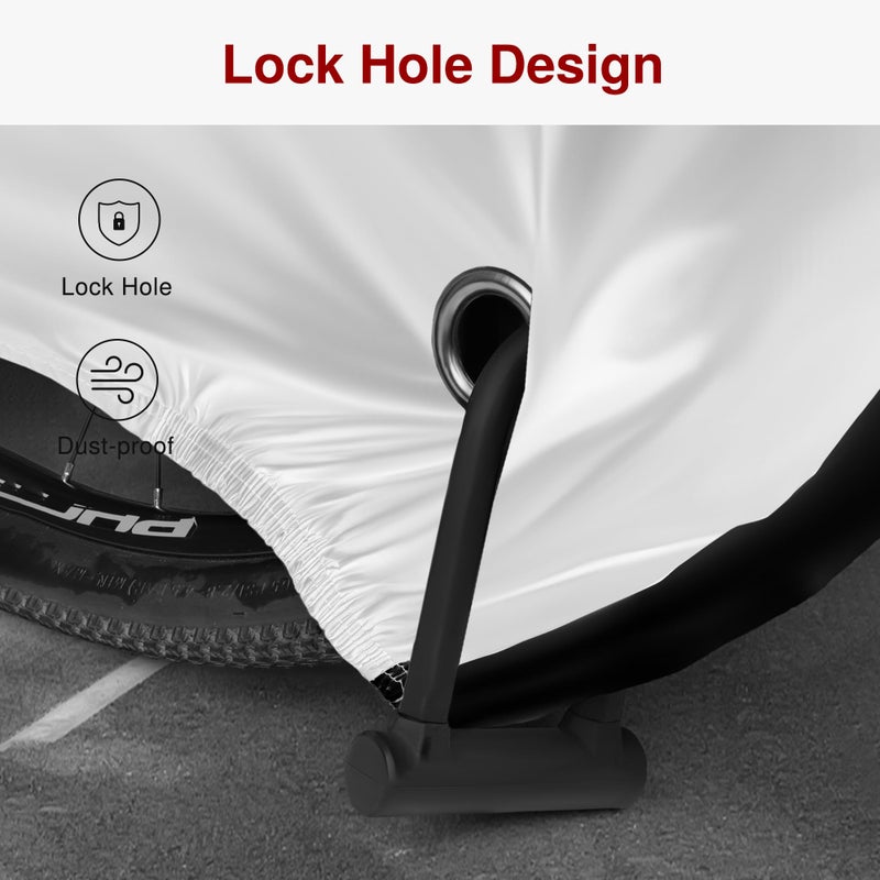 Puroma Bike Cover for 1 bike, 190T Outdoor Waterproof Bicycle Covers Rain Sun UV Dust Wind Proof with Lock Hole for Mountain Road Electric Bike (Silver & Black) - Image 4