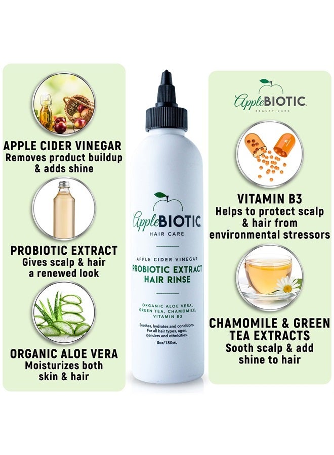 AppleBiotic Apple Cider Vinegar Hair Rinse - Scalp Cleanser & Scalp Buildup Remover - Organic Aloe Vera, Probiotic Extract, Green Tea - Sulfate Free, Color Safe - Removes Product Buildup, Boosts Softness, Shine - Image 1