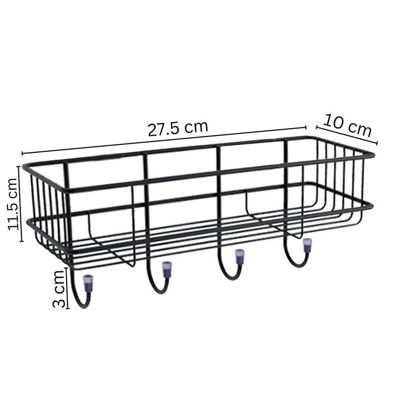 Go Hooked سلة تخزين معدنية بياتشيو مع خطافات | مجموعة من 4 رفوف مثبتة على الحائط بدون حفر ذات لاصق ذاتي لتنظيم الحمام والمنزل | رف تخزين متعدد الاستخدامات | منظم رف الحمام | رف حائط معدني - Image 3