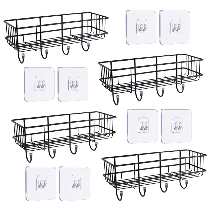 Go Hooked سلة تخزين معدنية بياتشيو مع خطافات | مجموعة من 4 رفوف مثبتة على الحائط بدون حفر ذات لاصق ذاتي لتنظيم الحمام والمنزل | رف تخزين متعدد الاستخدامات | منظم رف الحمام | رف حائط معدني - Image 1