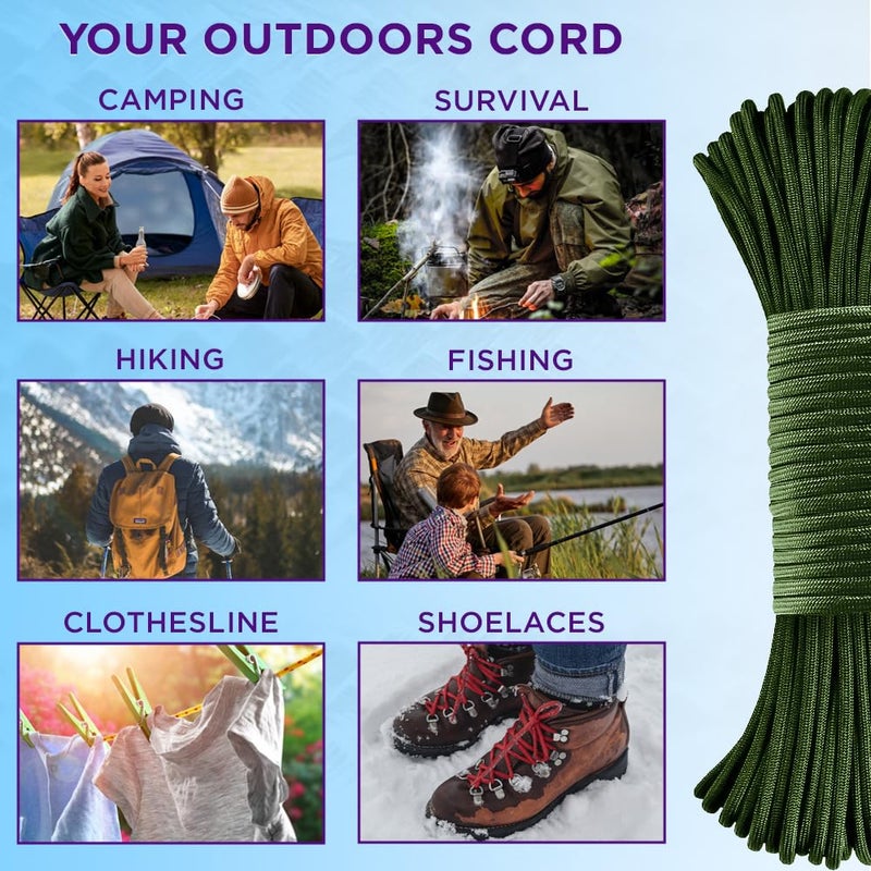 TECEUM Paracord Type III 550 Black â€“ 100 ft â€“ 4mm â€“ Tactical Rope MIL-SPEC â€“ Outdoor para Cord â€“Camping Hiking Fishing Gear and Equipment â€“ EDC Parachute Cord â€“ Strong Survival Rope 016b - Image 3