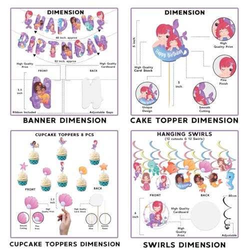 Festiko® Mermaid Theme Happy Birthday Party Decoration Combo (59 Pcs), Mermaid Themes Party Favors for Kids Birthday Decoration(Banner,Swirls,Balloons,Cake Topper,Cup Cake Toppers) - Image 5