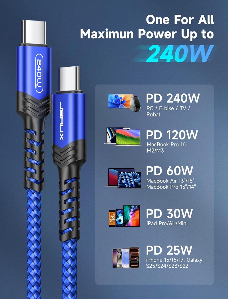 jsaux Medium weight 240W USB C to USB C Cable 3M, Type C Cable PD 3.1 usb C Fast Charging Cable Compatible with MacBook Pro Air, iPad, Dell XPS, iPhone 17/Air/17 Pro Max/16/15, iPhone 17e, Samsung Galaxy S24, Pixel Multi-demand satisfied design - Image 5