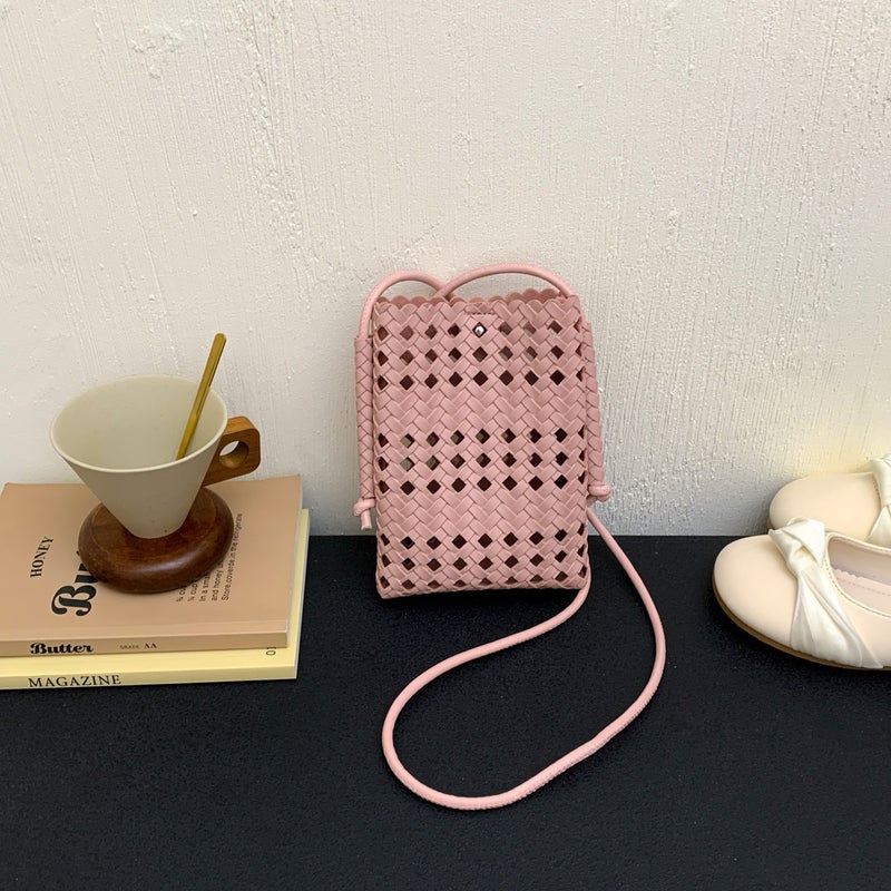 Korean Style Hollow Out Shoulder Bucket Bag - Woven Solid Color, Summer 2026 - Image 3