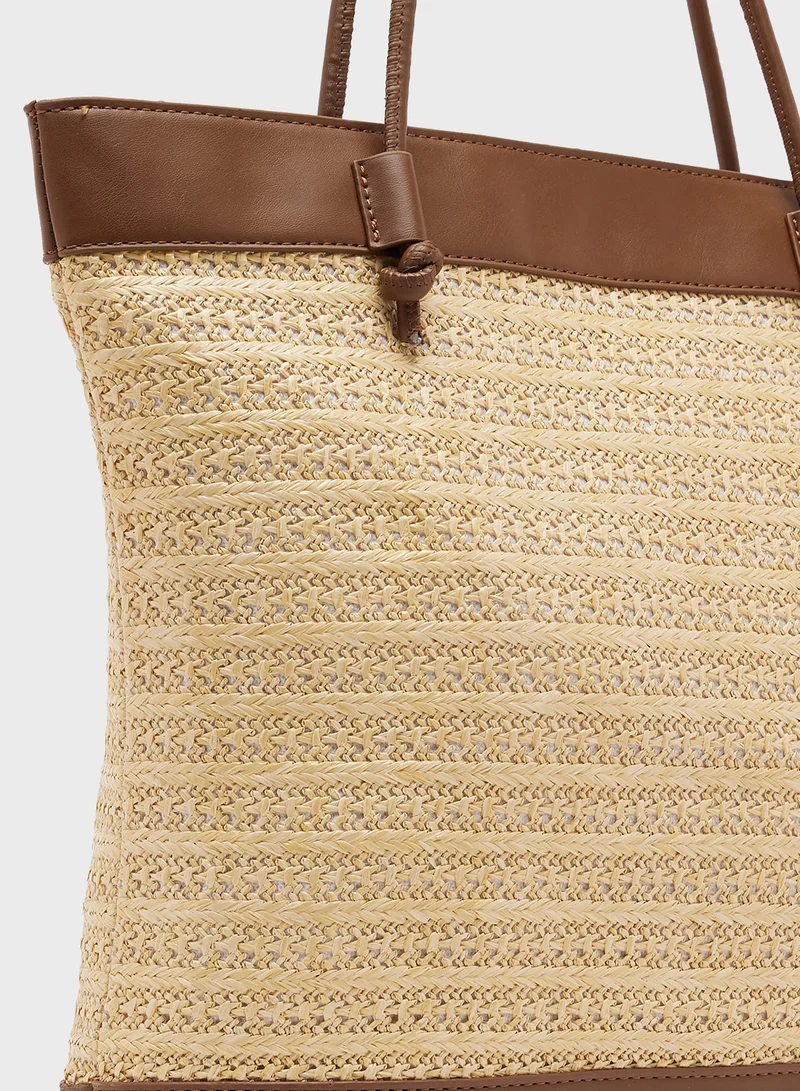 جينجر Raffia Woven Tote