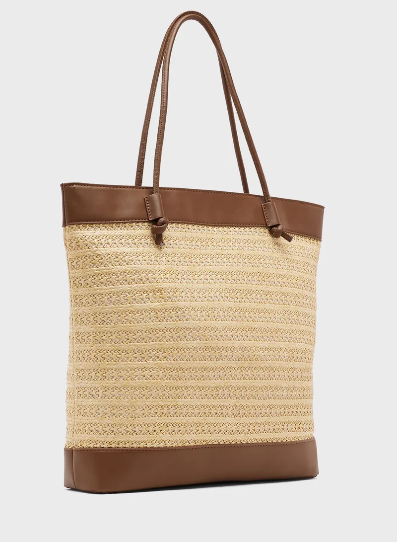 جينجر Raffia Woven Tote