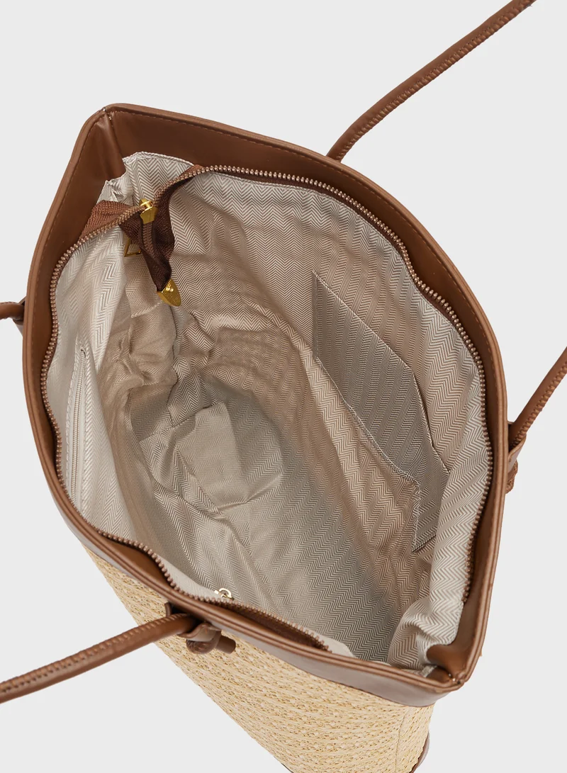 جينجر Raffia Woven Tote