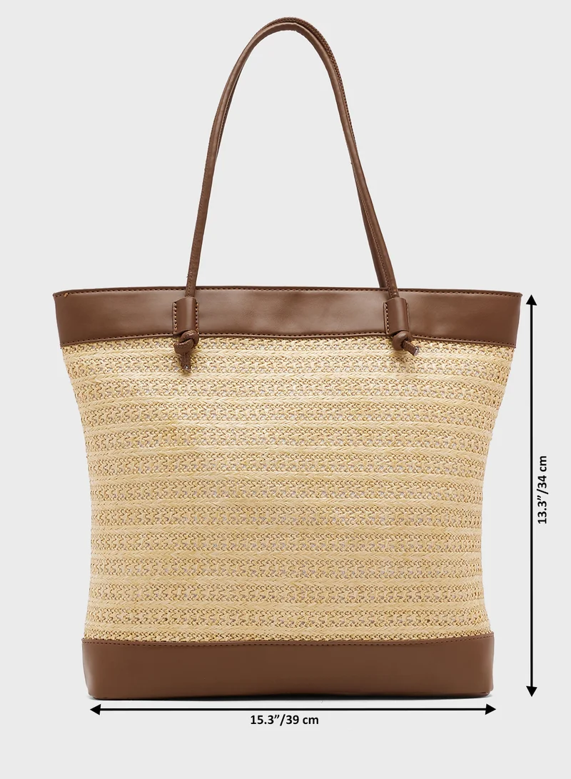 جينجر Raffia Woven Tote