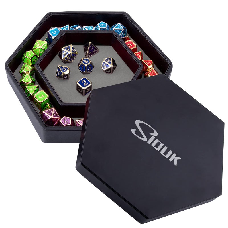 SIQUK Dice Tray with Lid Hexagon Dice Rolling Tray Dice Holder for Dice Games Like RPG DND and Other Table Games Gray - Image 4