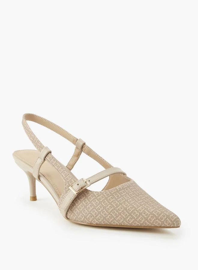 Flora Bella By Shoexpress Beige Women Monogram Print Slingback Shoes for Women | Best Price UAE
