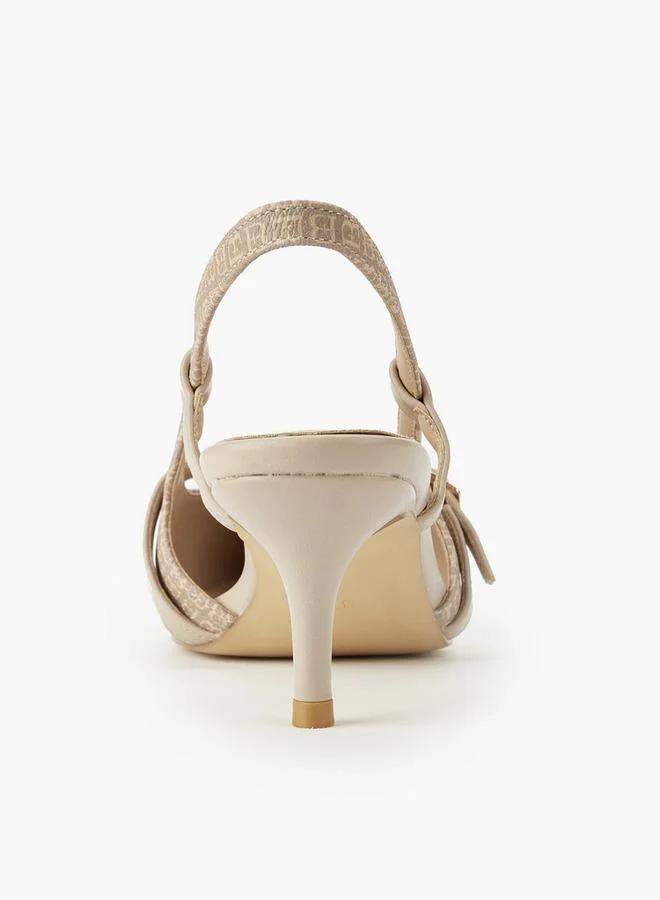 Flora Bella By Shoexpress Beige Women Monogram Print Slingback Shoes for Women | Best Price UAE