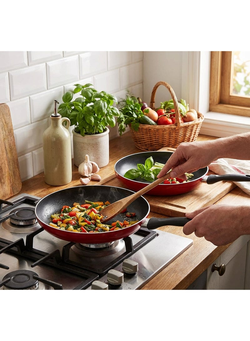 British Chef Nonstick Flat Fry Pan with lid Red/Black 28CM - Image 2