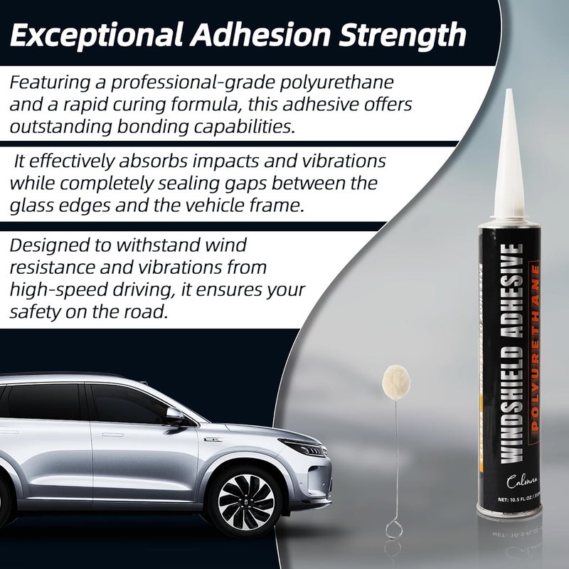 Calvana Windshield Adhesive Sealant Repair Kit for Chips and Cracks,Chipped Windshield Glass Glue with 1 windshiel Primer, Car Window Polyurethane Sealant,Automotive Seam Sealer, for RV, Black,310ml Carefully engineered build - Image 5