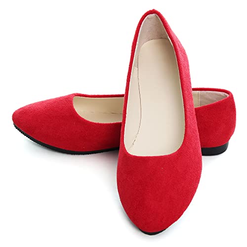 Dear Time Women Flat Shoes Comfortable Slip on Pointed Toe Ballet Flats Red US 9 - Image 1