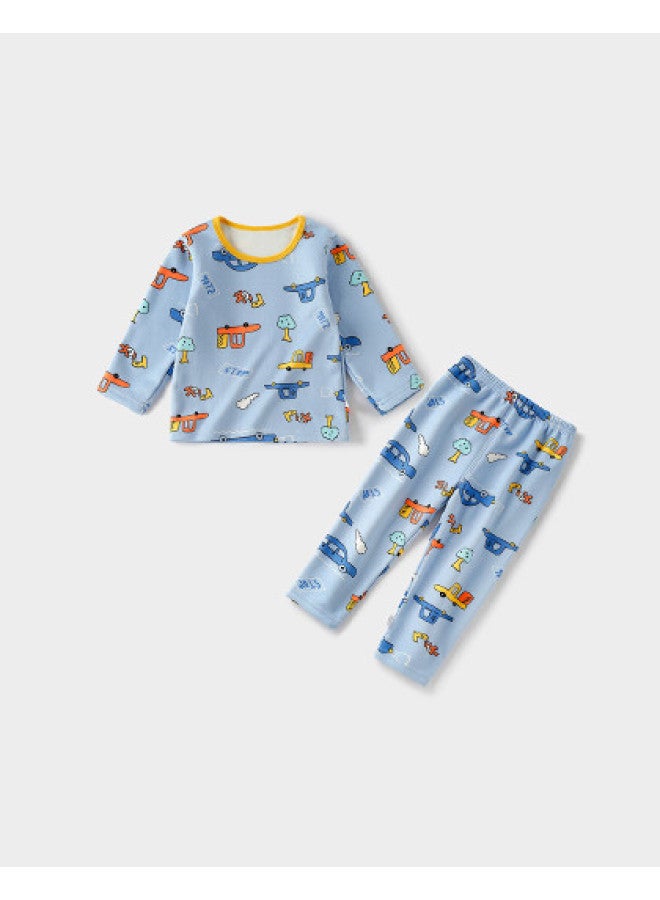 YISHUANGER Winter Children's Thermal Underwear Set, Fleece-lined And Thickened, Boys' Car Air Conditioning Warm Cartoon Boys' Clothing - Image 1