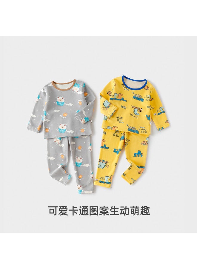 YISHUANGER Winter Children's Thermal Underwear Set, Fleece-lined And Thickened, Boys' Car Air Conditioning Warm Cartoon Boys' Clothing - Image 3