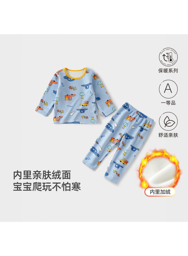 YISHUANGER Winter Children's Thermal Underwear Set, Fleece-lined And Thickened, Boys' Car Air Conditioning Warm Cartoon Boys' Clothing - Image 2