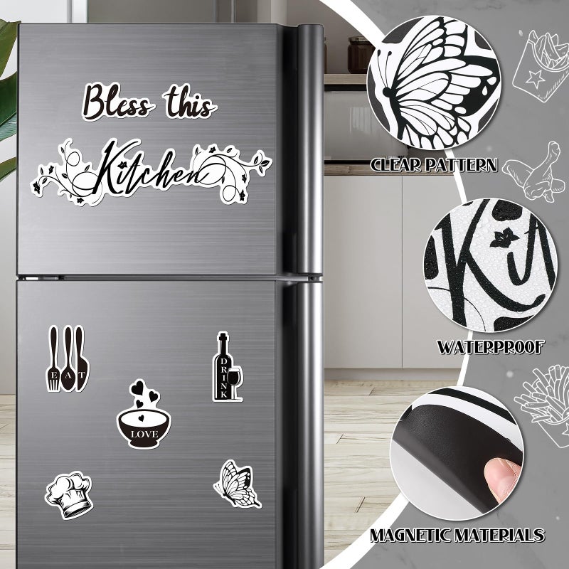 Wayyogh Kitchen Dishwasher Magnet Decorations, Bless This Kitchen Dishwasher Refrigerator Cover Magnetic Stickers Decal Decorative for Home Appliance Garage Car Metal Door Cover Black White Kitchen Decor - Image 2