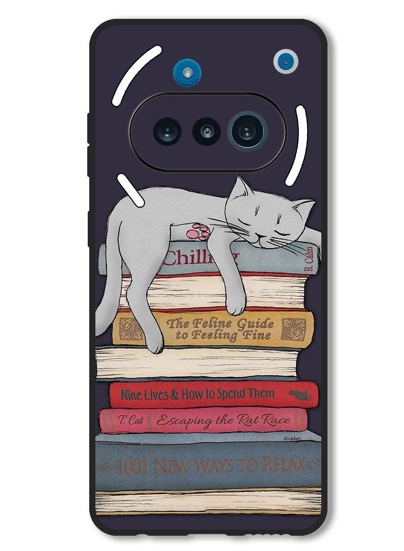 Theodor Case Compatible with Nothing Phone 3a Protection Shockproof Bumper Cover Cat With Books - Image 1