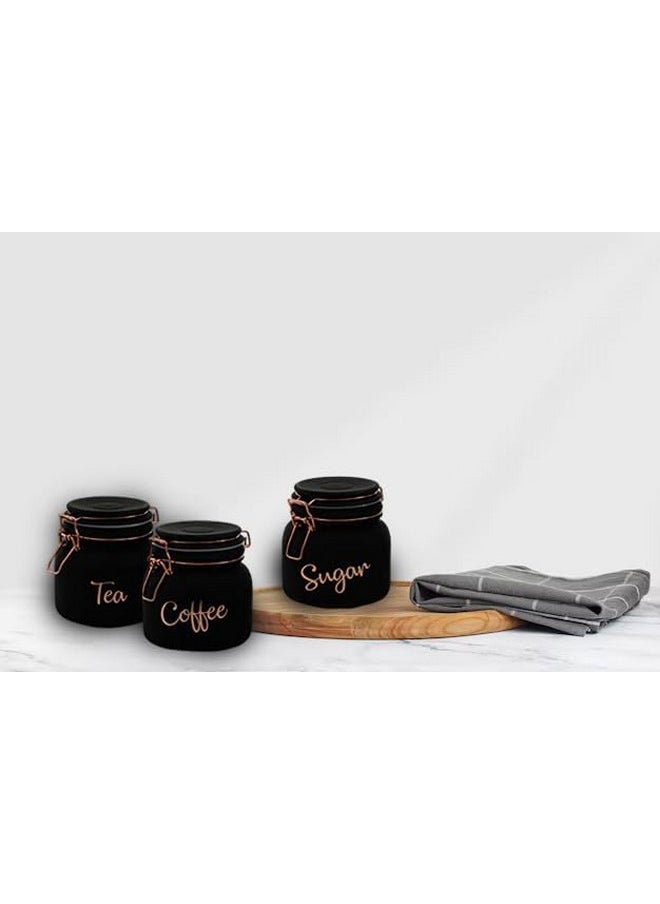 BrezzyCloud - Brezzycloud Classic Glass Airtight Tea Coffee Sugar Containers For Kitchen Storage Container With Lid For Tea Coffee & Sugar, Dry Fruit Jars, Storage Box, Set Of 3, Clear - Image 1