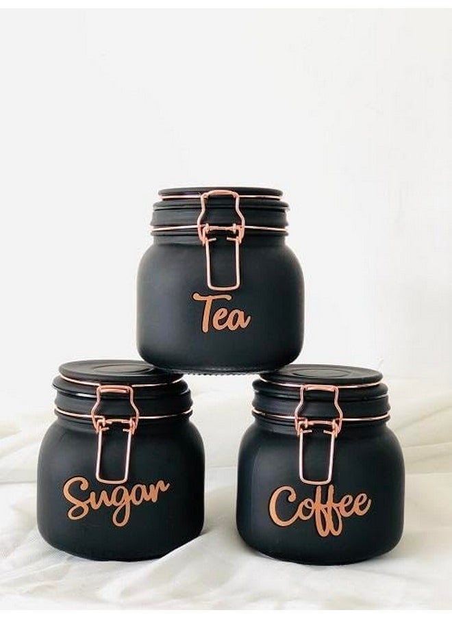 BrezzyCloud - Brezzycloud Classic Glass Airtight Tea Coffee Sugar Containers For Kitchen Storage Container With Lid For Tea Coffee & Sugar, Dry Fruit Jars, Storage Box, Set Of 3, Clear - Image 1