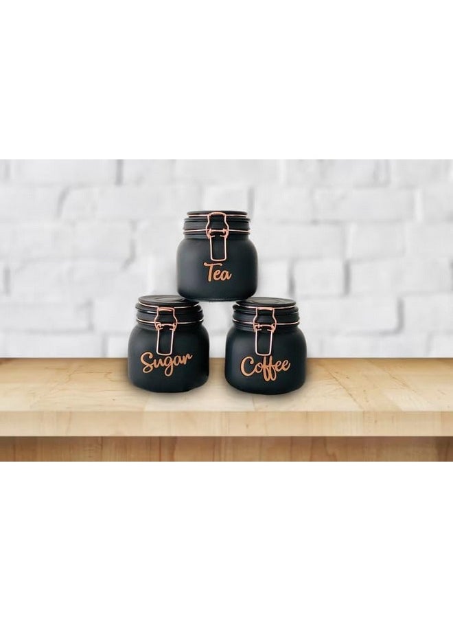 BrezzyCloud - Brezzycloud Classic Glass Airtight Tea Coffee Sugar Containers For Kitchen Storage Container With Lid For Tea Coffee & Sugar, Dry Fruit Jars, Storage Box, Set Of 3, Clear - Image 1