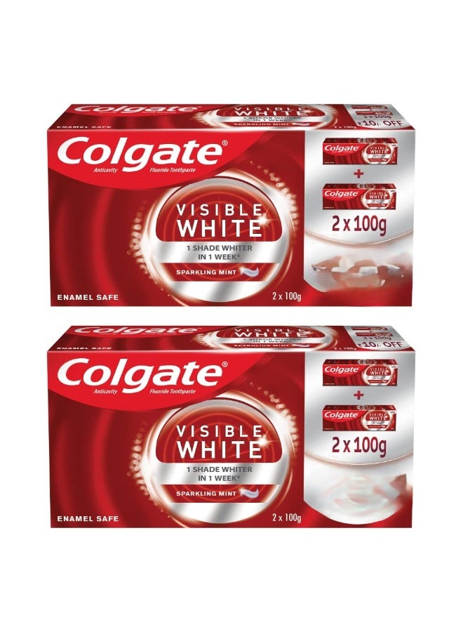 Colgate Visible White Teeth Whitening Toothpaste, Pack of 400g (200g X 2), Tobacco Stain Removal & Teeth Whitening, Minty Flavor for Fresh Breath - Image 1