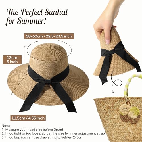 Tavaleu Sun Beach Hats for Women, Wide Brim Womens Straw Hat with Chin Strap, Foldable Beach Hats UV Protection - Image 3