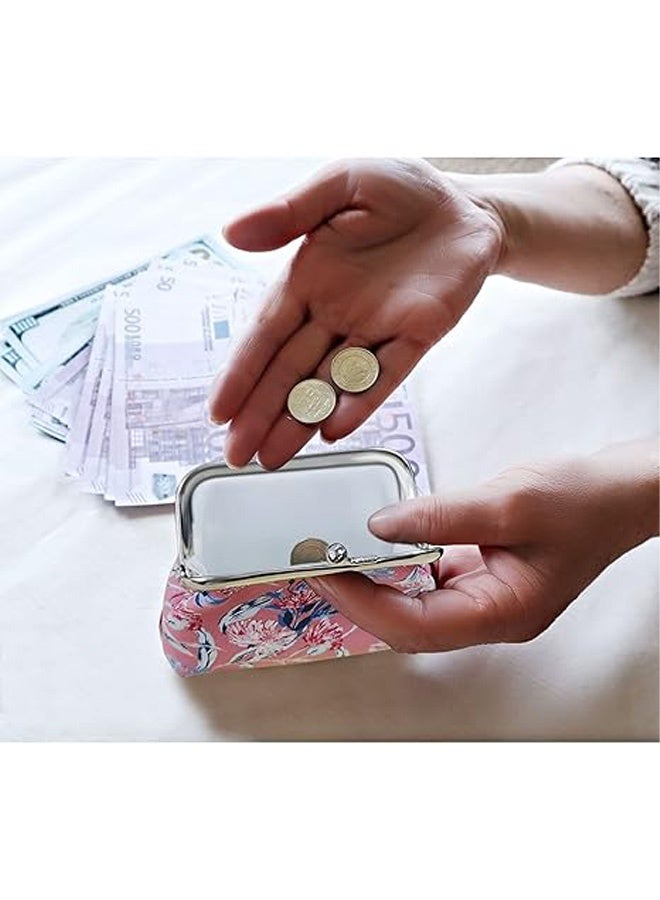 Photon محفظة نقود صغيرة مزينة بنقشة زهور، محفظة نقود صغيرة مزينة بنقشة زهور مع قفل بمشبك قبلة، محفظة نقود صغيرة مزينة بنقشة زهور من جلد البولي يوريثان مع قفل مزدوج للمفتاح النقدي - Image 4