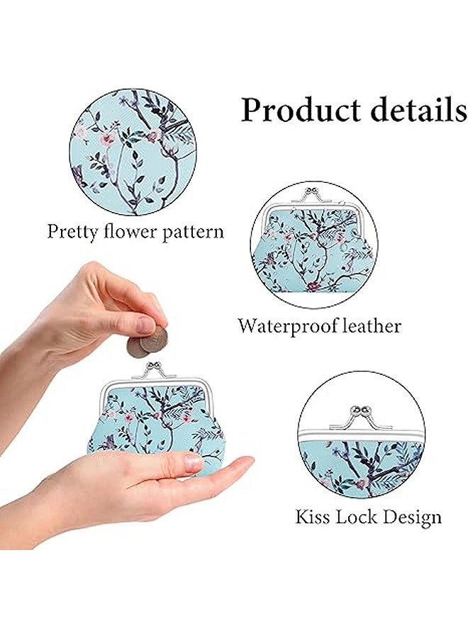 Photon محفظة نقود صغيرة مزينة بنقشة زهور، محفظة نقود صغيرة مزينة بنقشة زهور مع قفل بمشبك قبلة، محفظة نقود صغيرة مزينة بنقشة زهور من جلد البولي يوريثان مع قفل مزدوج للمفتاح النقدي - Image 3