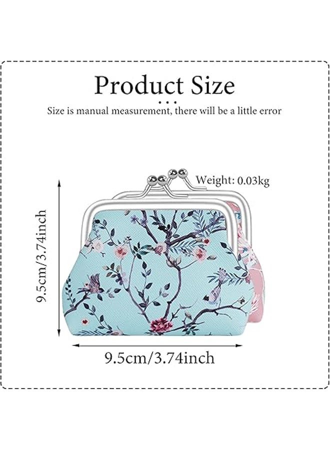 Photon محفظة نقود صغيرة مزينة بنقشة زهور، محفظة نقود صغيرة مزينة بنقشة زهور مع قفل بمشبك قبلة، محفظة نقود صغيرة مزينة بنقشة زهور من جلد البولي يوريثان مع قفل مزدوج للمفتاح النقدي - Image 2