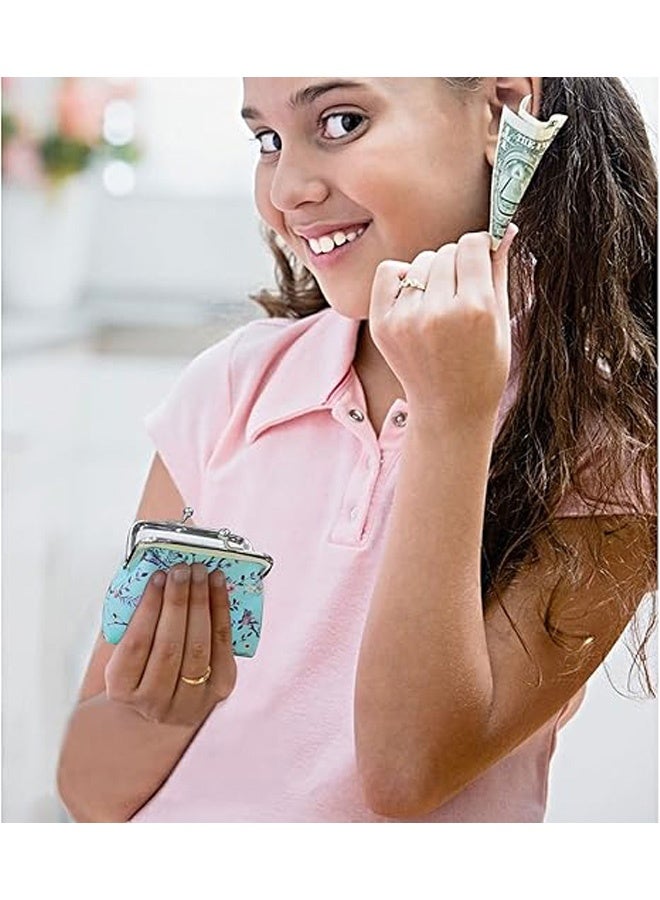 Photon محفظة نقود صغيرة مزينة بنقشة زهور، محفظة نقود صغيرة مزينة بنقشة زهور مع قفل بمشبك قبلة، محفظة نقود صغيرة مزينة بنقشة زهور من جلد البولي يوريثان مع قفل مزدوج للمفتاح النقدي - Image 5