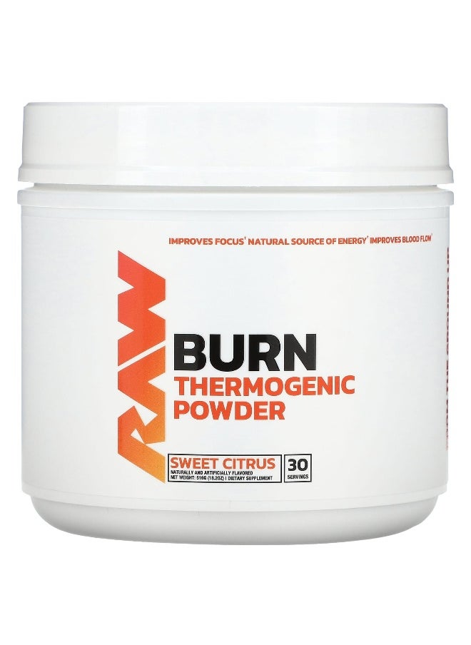 Raw Nutrition Raw Nutrition, Burn, Thermogenic Powder, Sweet Citrus, 18.2 oz (516 g)  - Image 1