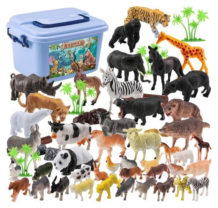 ليموس مجموعة مجسمات حيوانات صغيرة من دب مومو - 44 قطعة من البلاستيك لحيوانات حديقة الحيوانات البرية في الغابة مجسمات ألعاب صغيرة للأطفال - Image 1