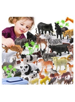 LIMOS Mumoo Bear Mini Toy Animal Figures Set - 44Pcs Plastic Wild Zoo Animals In The Jungle Small Safari Kids Toy Figures  - Image 3