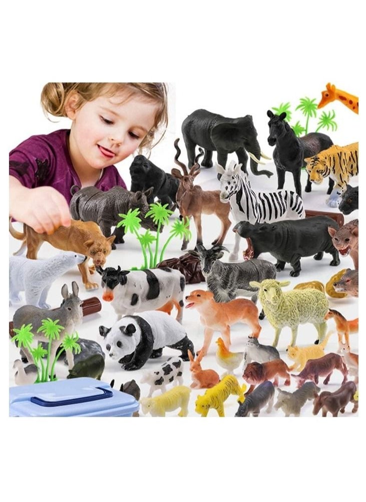 LIMOS Mumoo Bear Mini Toy Animal Figures Set - 44Pcs Plastic Wild Zoo Animals In The Jungle Small Safari Kids Toy Figures  - Image 3
