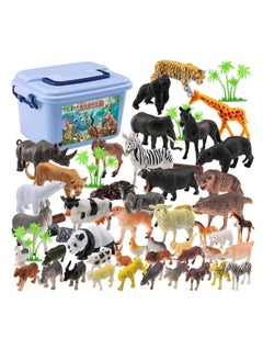 LIMOS Mumoo Bear Mini Toy Animal Figures Set - 44Pcs Plastic Wild Zoo Animals In The Jungle Small Safari Kids Toy Figures  - Image 1