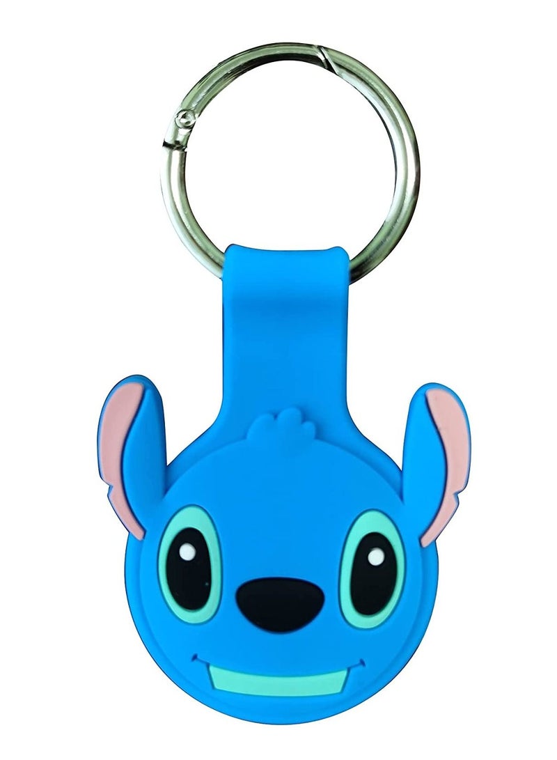 روك بو جراب من السيليكون لجهاز AirTag Finder ، شخصية كرتونية ثلاثية الأبعاد على شكل حيوانات كرتونية من السيليكون ، غطاء حماية مضاد للخدش مع سلسلة مفاتيح متوافقة مع AirTags 2021 (غرزة زرقاء) - Image 1