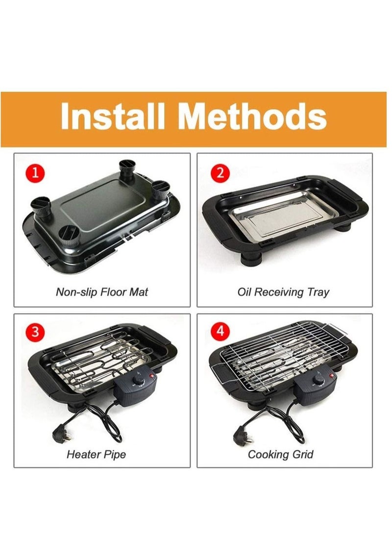 BBQ Smokeless Indoor/Outdoor Electric Grill Portable Tabletop Grill Kitchen BBQ Grills Adjustable Temperature Control,Removable Water Filled Drip Tray,2000W,Black - Image 3