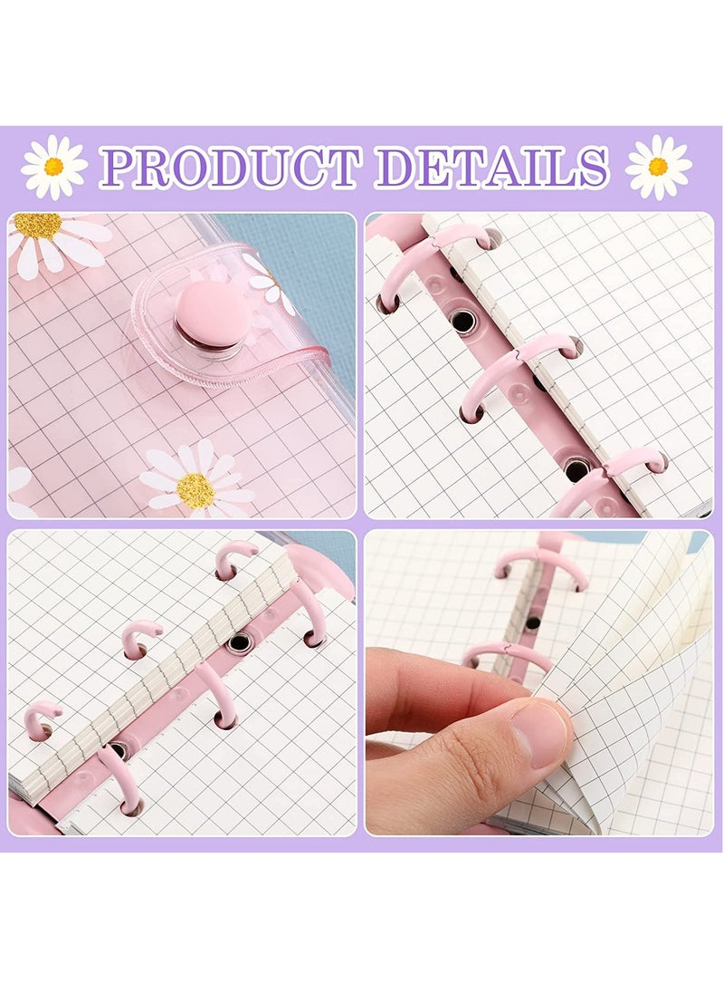 Generic - 2 Pack Mini Transparent 3 Ring Binder Covers with Mini Binder Inner Paper and Pockets Clear Soft PVC Notebook Closure Loose Leaf Folder Round Ring Binder Cover Protector with Snap Button - Image 1