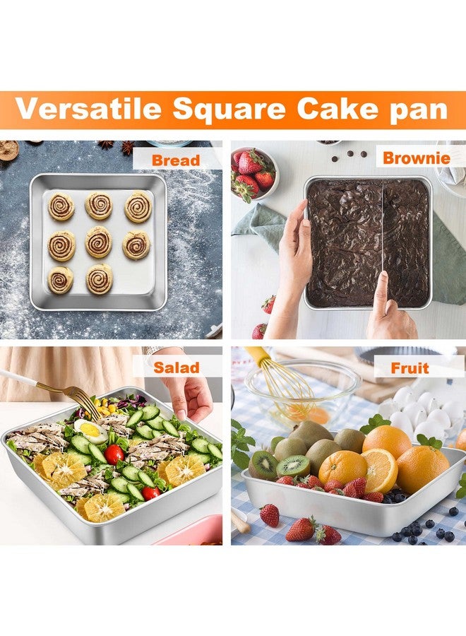 TeamFar Square Cake Pan, 6/8 / 9 Inch Stainless Steel Square Baking Pan for Cake Brownie Lasagna, Non-Toxic & Heavy Duty, One Piece Design & Deep Wall, Smooth & Dishwasher Safe - Set of 3 - Image 4