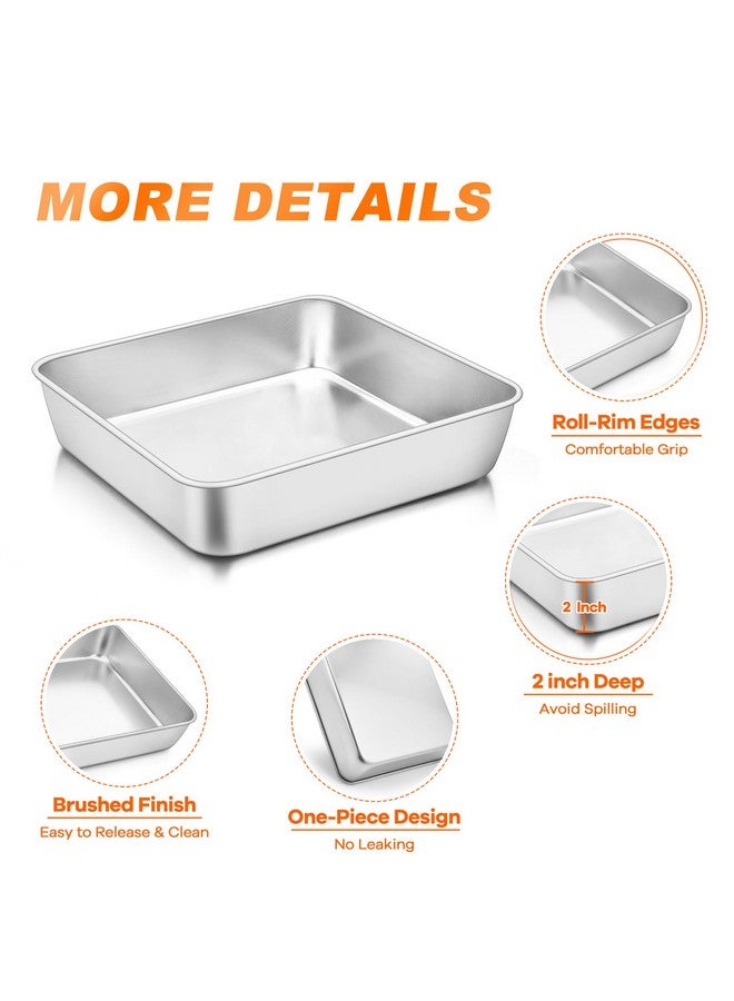 TeamFar Square Cake Pan, 6/8 / 9 Inch Stainless Steel Square Baking Pan for Cake Brownie Lasagna, Non-Toxic & Heavy Duty, One Piece Design & Deep Wall, Smooth & Dishwasher Safe - Set of 3 - Image 3