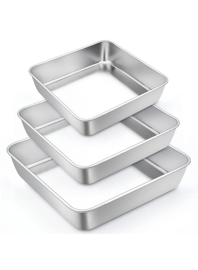 TeamFar Square Cake Pan, 6/8 / 9 Inch Stainless Steel Square Baking Pan for Cake Brownie Lasagna, Non-Toxic & Heavy Duty, One Piece Design & Deep Wall, Smooth & Dishwasher Safe - Set of 3 - Image 1